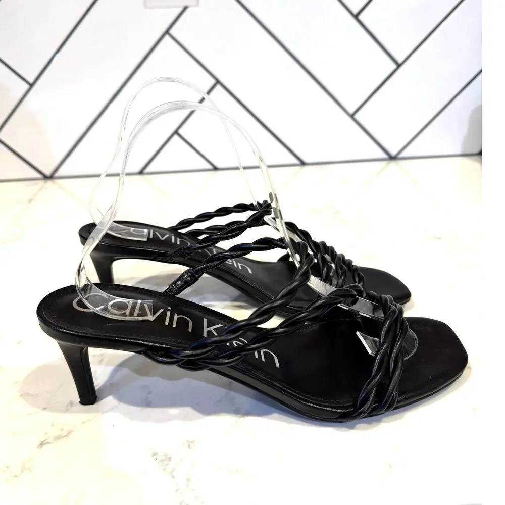 Calvin Klein Ileyia Strappy Slip-On Dress Sandals black size 9 minimalist
